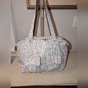 Thirty-One Leopard Print Canvas Tote Medium/Large Good Condition Lined 5 Pockets